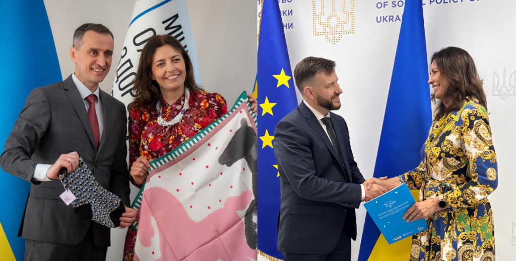 Karmen Joller visiidl Ukrainas_vaskakul terviseminster Viktor Ljashko_paremal sotsiaalminister Denys Uliutin.png