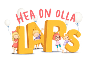 Hea on olla laps kiri, mille tähtede LAPS vahel seisavad neli last